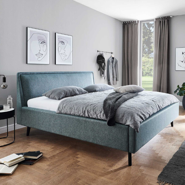 Lit double Estée 180x200cm avec espace de rangement - bleu/noir