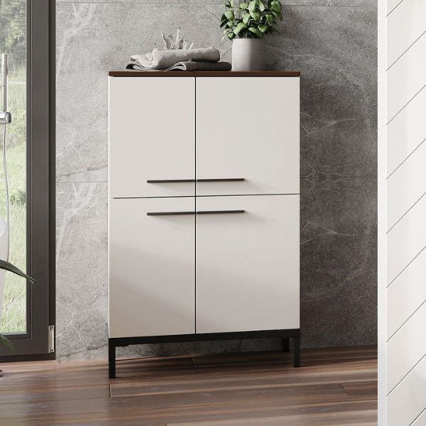 Armoire de toilette Charlisa 4 portes et 3 étagères - noyer/grège