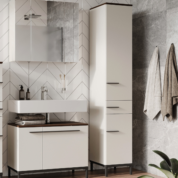 Meuble colonne Charlisa avec 1 tiroir et 3 étagères - noyer/gris