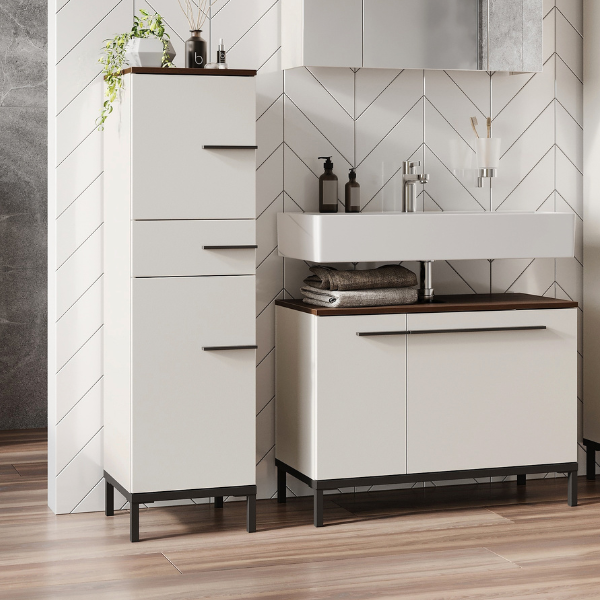 Meuble colonne Charlisa avec tiroir et 2 étagères - noyer/gris