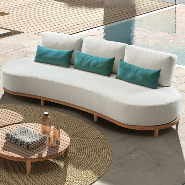 Canapé de jardin 3 places Mezzaluna - écru/teck