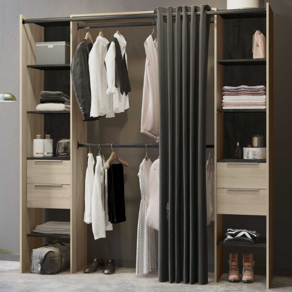 Armoire extensible Diana 115/190 cm-chêne Kronberg/noir Sidewalk