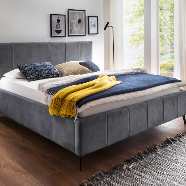 Lit double Lizzie 160x200cm avec espace de rangement - anthracite