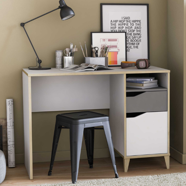 Bureau Gerry-gris clair/blanc mat/chêne Kronberg