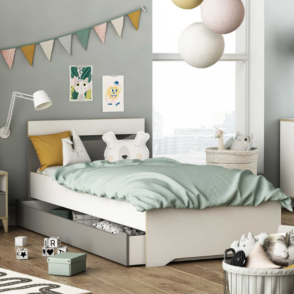 Lit Gerry 90 x 190/200 cm sans tiroir de lit -gris clair/blanc mat/chêne Kronberg