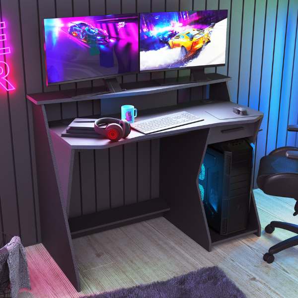 Bureau gamer Skill-gris foncé/noir mat