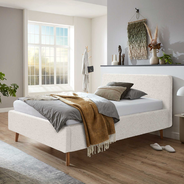 Lit Dalila 140x200cm tissu teddy - blanc