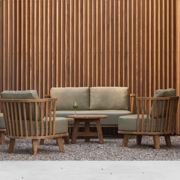 Salon de jardin Fez teck recyclé - bois teck/vert sauge