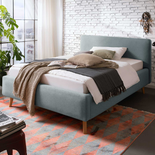 Lit Tony 140x200cm avec espace de rangement - bleu glacier