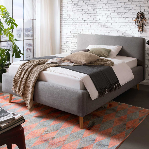 Lit Tony 140x200cm avec espace de rangement - gris