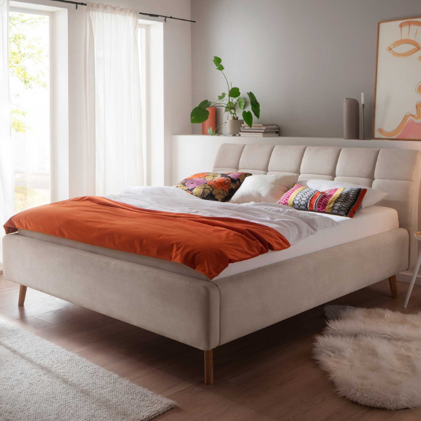 Lit capitonné Cézanne 180x200cm avec espace de rangement - beige