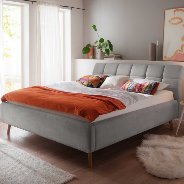 Lit capitonné Cézanne 180x200cm avec espace de rangement - gris