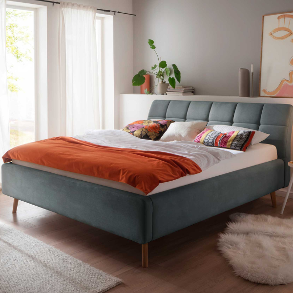 Lit capitonné Cézanne 160x200cm avec espace de rangement - bleu