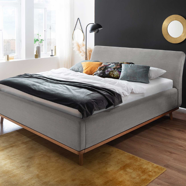 Lit double Cézanne 180x200cm avec espace de rangement - gris/chêne