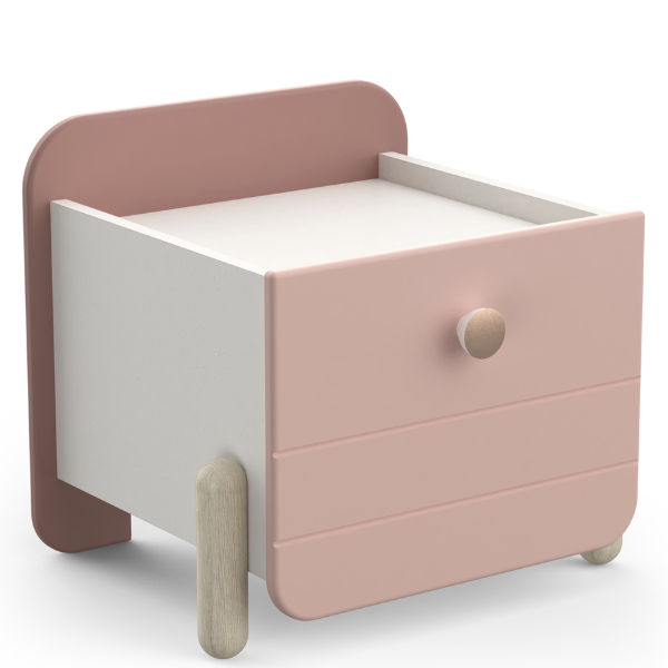 Table de chevet Janne 1 tiroir-rose mat/blanc mat