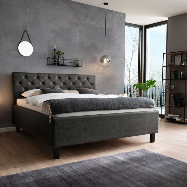 Lit San Marino 160x200cm avec espace de rangement similicuir - anthracite/noir