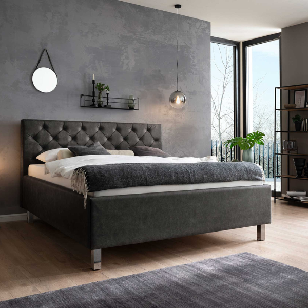 Lit San Marino 160x200cm avec espace de rangement similicuir - anthracite/chrome