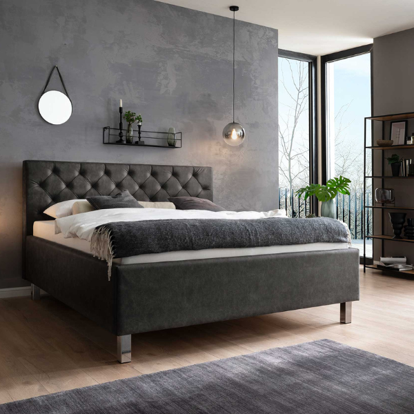 Lit San Marino 180x200cm avec espace de rangement similicuir - anthracite/chrome