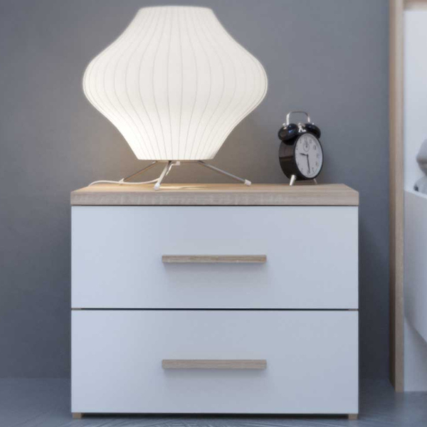 Table de chevet Seliena 2 tiroirs-Chêne brossé/blanc mat