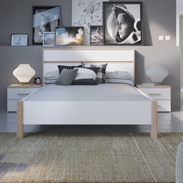 Lit Seliena 140 x 190 cm-Chêne brossé/blanc mat