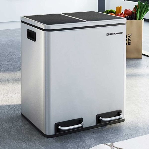 Poubelle : 2 x 15L Steel Step Bin, Silver/Black
