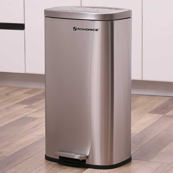 30L Poubelle de cuisine, poubelle à pédale en acier avec revêtement en plastique