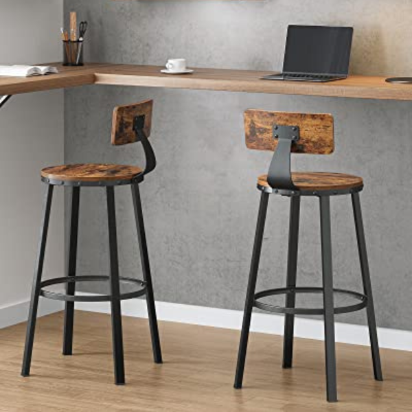 Ensemble de 2 chaises de bar hautes avec dossier, assemblage facile