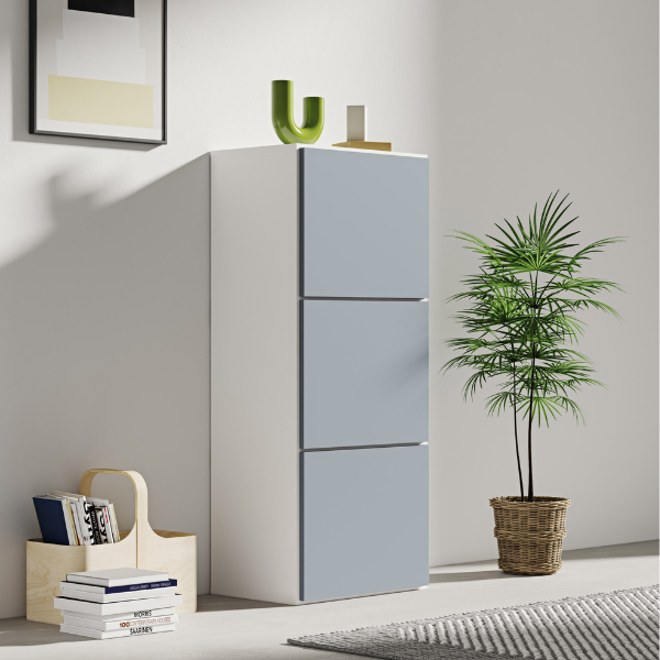 Armoire à chaussures Baylinn 3 portes tournantes et 5 étagères-gris céladon/blanc