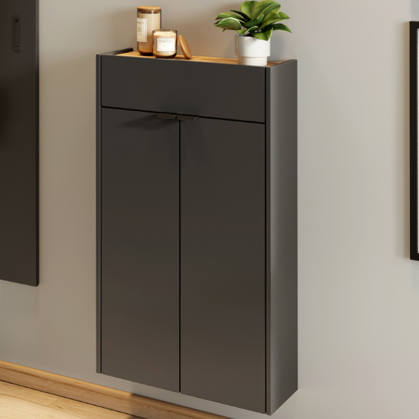 Armoire d'appoint Amika 2 portes & 1 tiroir suspendu - anthracite/chêne