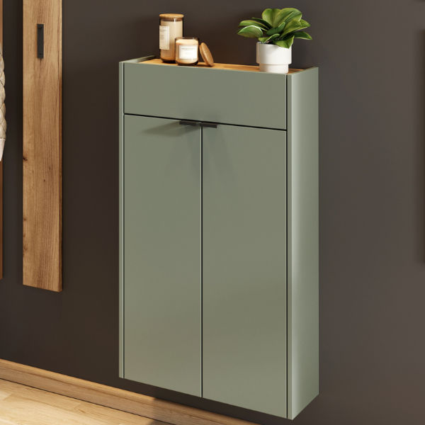 Armoire d'appoint Amika 2 portes & 1 tiroir suspendu - vert sauge/chêne
