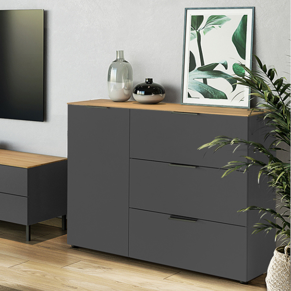 Armoire murale Calista 109cm 1 porte & 3 lades - anthracite/chêne