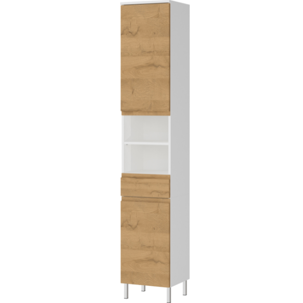 Meuble colonne Torres 43cm avec 2 portes & 1 tiroir - décor chêne/blanc