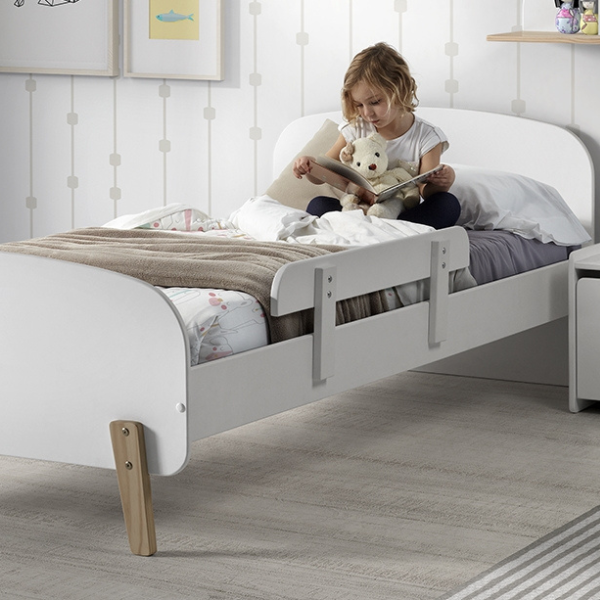 Lit Kiddy 90x200 avec barre de lit - blanc