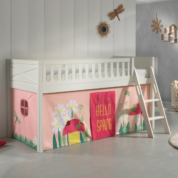 Lit mi-hauteur Scottie 90x200 cm avec rideau de jeu printemps-blanc