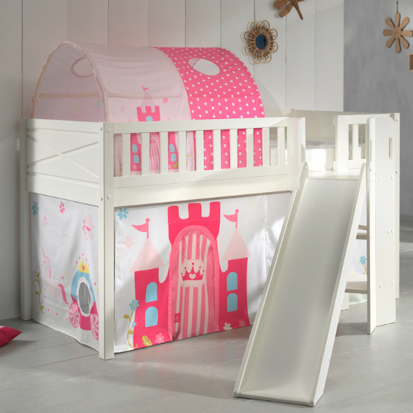 Lit mi-hauteur Scottie 90x200 cm Princesse 1 avec toboggan-blanc