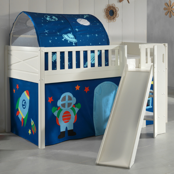 Lit mi-hauteur Scottie 90x200 cm Astronaute 1 avec toboggan-blanc