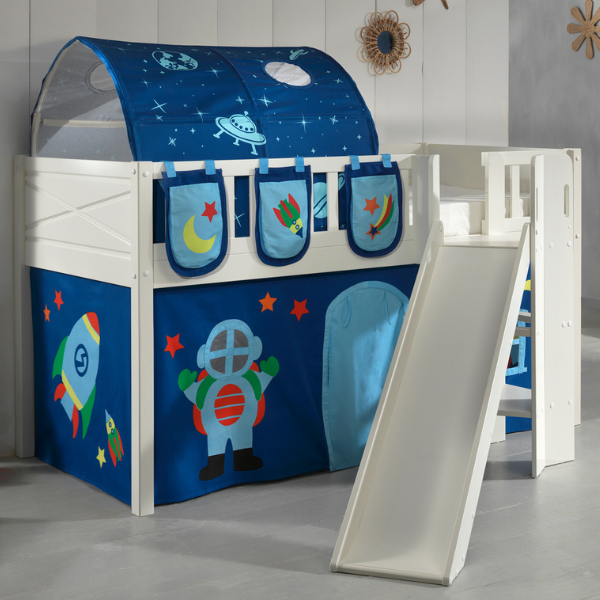 Lit mi-hauteur Scottie 90x200 cm Astronaute 3 avec toboggan-blanc