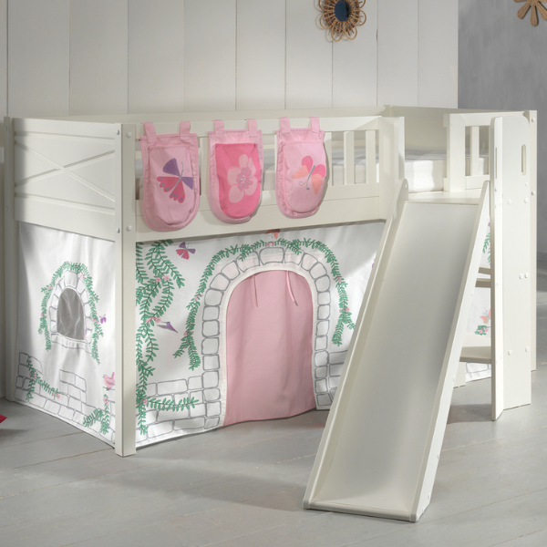 Lit mi-hauteur Scottie 90x200 cm Birdy 2 avec toboggan-blanc