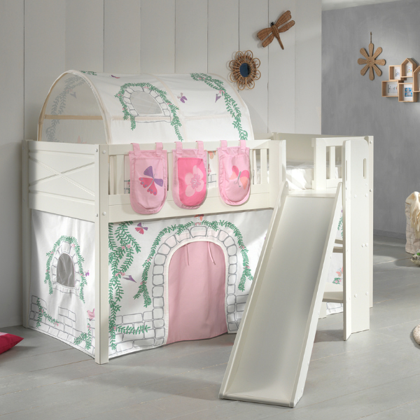 Lit mi-hauteur Scottie 90x200 cm Birdy 3 avec toboggan-blanc