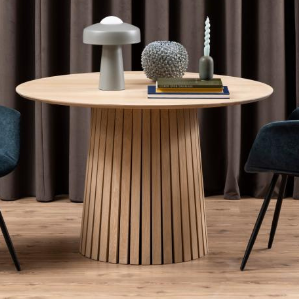 Table de salle à manger ronde Krishna - Placage chêne blanc, Ø120x75 cm