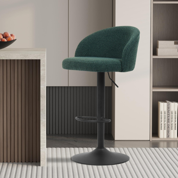 Tabouret de bar Arda Bouclé Vert | Pieds en métal et tapisserie dameublement Bouclé | H-H 86/107 x L-L 49 x P-P 46 cm