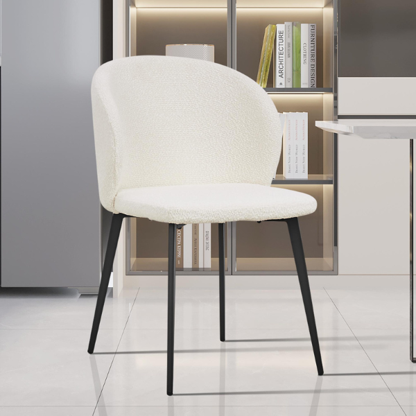 Chaise bouclée blanche Toledo | Pieds en métal | H80 x L51 x P55 cm