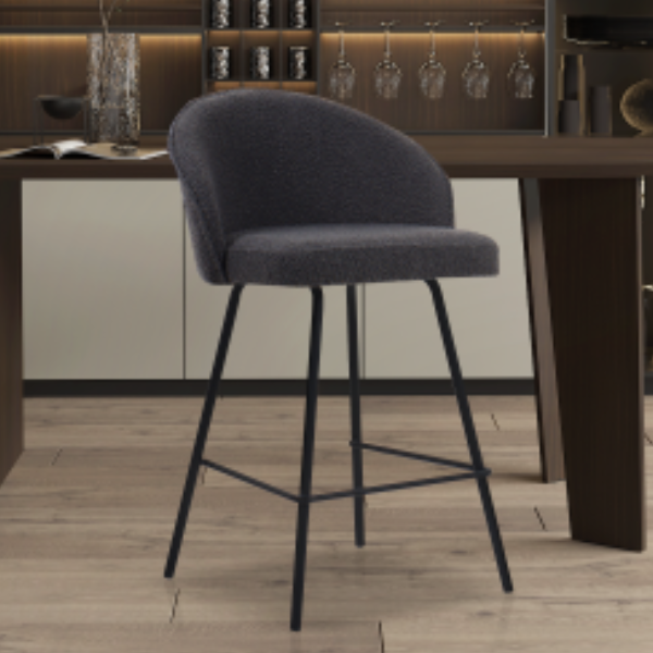 Tabouret de bar Bouclé Gris June | Pieds en métal | H87 x L52 x P51 cm