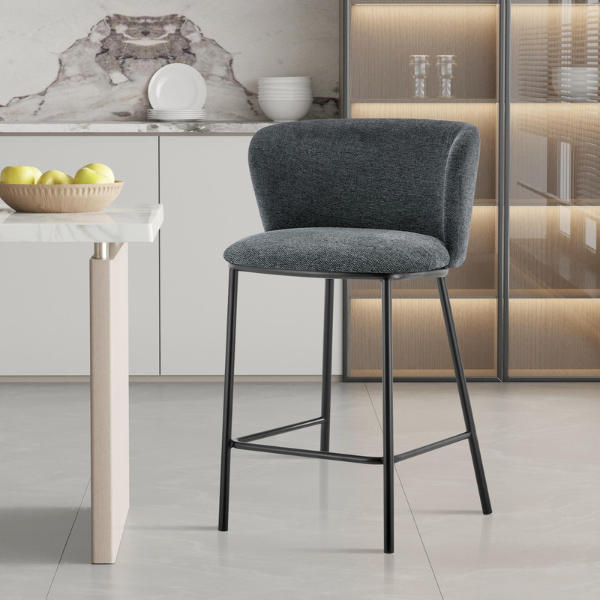 Tabouret de bar en tissu gris foncé Arthur | Pieds en métal | 88.5x53x50.5cm