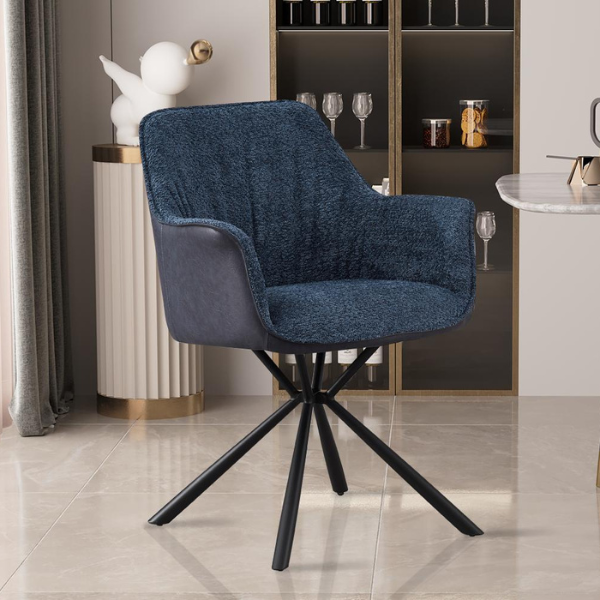 Chaise Bouclé Lucie Dossier Bleu en PU | Pieds en métal | H82.5 x L62 x P63 cm