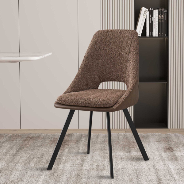 Chaise 'Filou' Bouclé sable | Garniture PU marron - 85x48x56cm