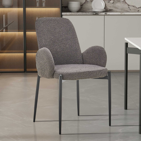 Chaise 'Bilbao' gris bouclé | Pieds en métal | H88xL60xP57cm