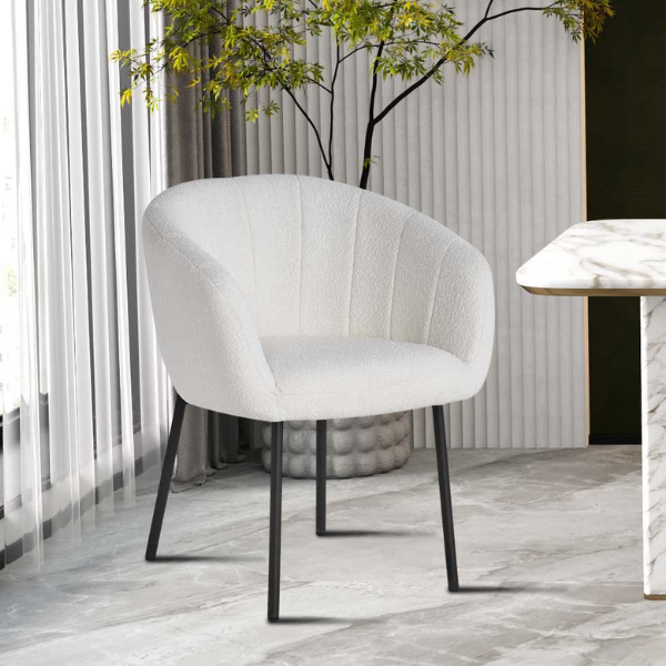 Chaise Sevilla bouclée | pieds en métal | blanc