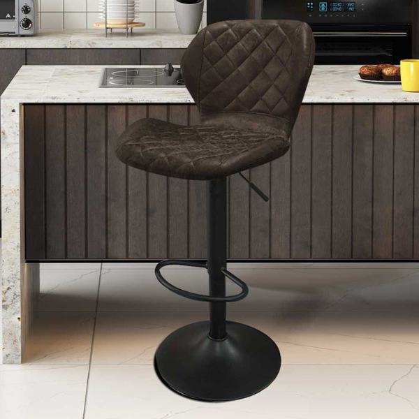 Tabouret de bar Malaga brun foncé avec pieds en métal et revêtement en PU vintage