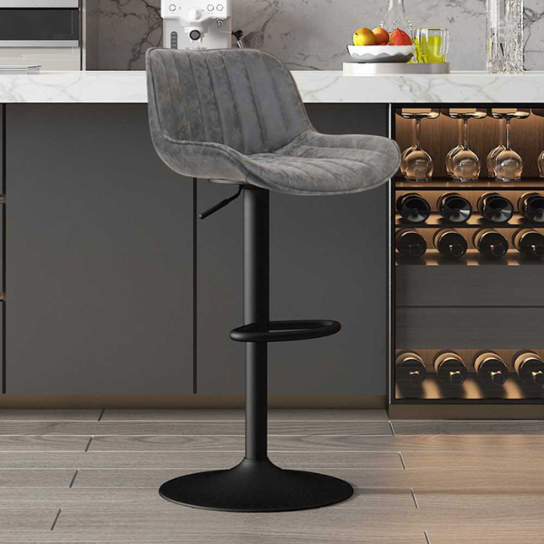 Fenna' Tabouret de bar en PU gris | Pieds en métal | 84-105 x 48 x 49.5cm